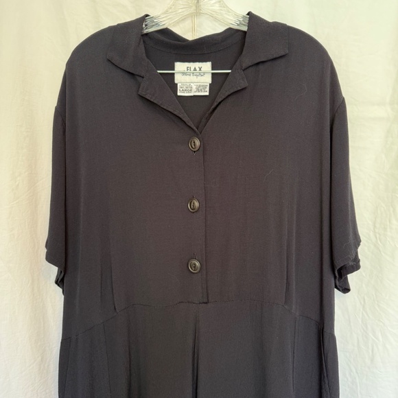FLAX by Jeanne Englehart  Vintage Black Button-Front Midi Dress Large - Picture 2 of 5